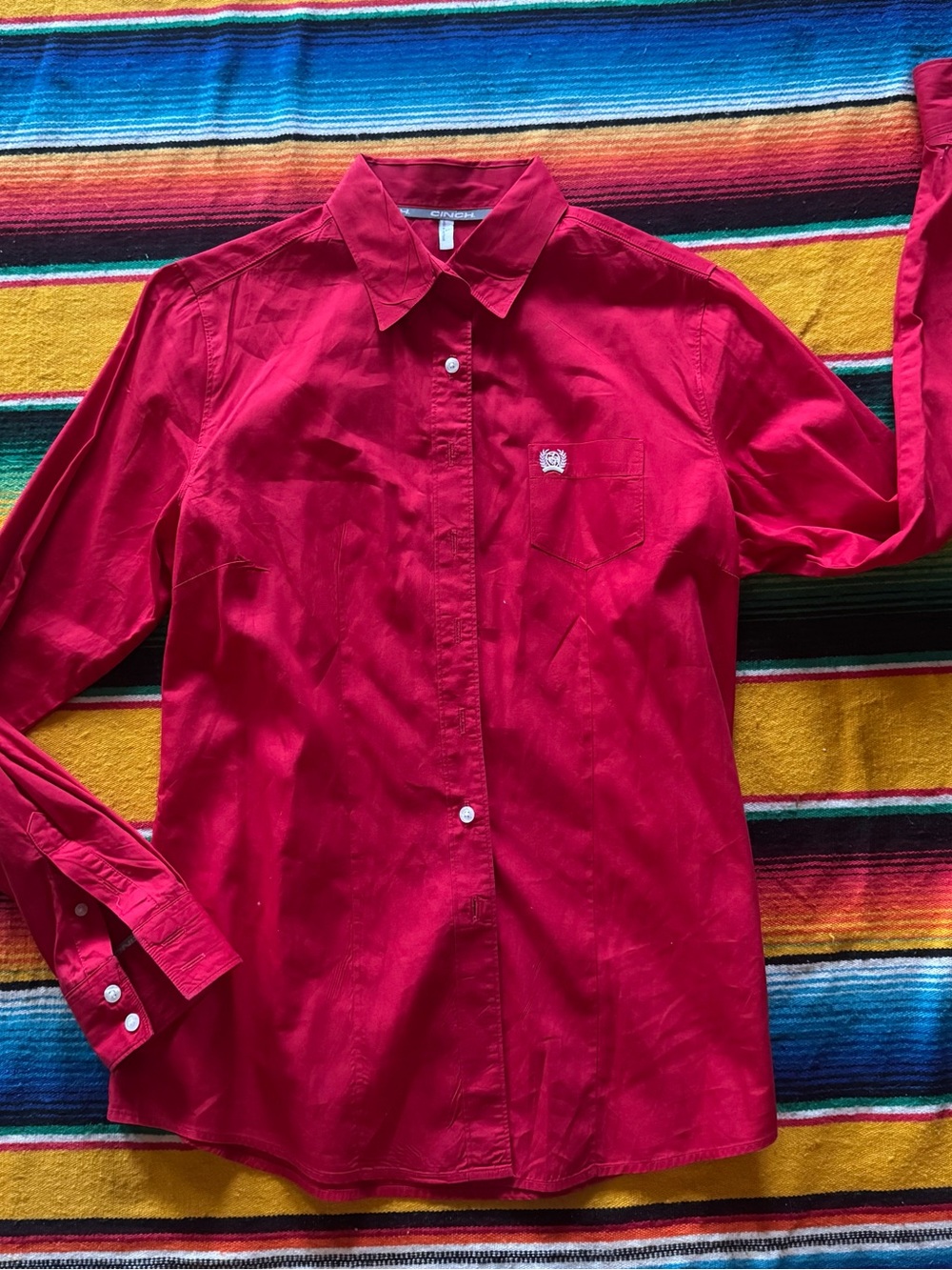 Women’s CINCH Red Button-Up Shirt - Classic Collared Long Sleeve